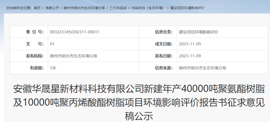 投資3.5億元！華晟星新原料年產(chǎn)4萬噸聚氨酯樹脂及1萬噸聚丙烯酸酯樹脂項目公示（學(xué)到了嗎）